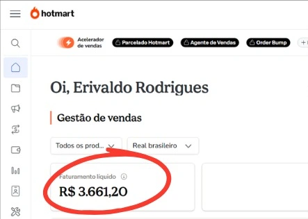 Faturamento líquido de R$ 3.661,20 na Hotmart